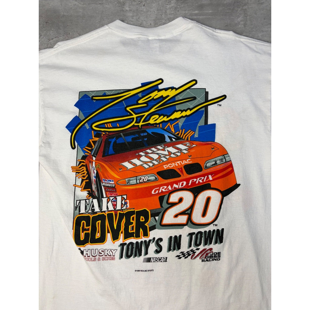 Vintage 1999 Tony Stewart #20 Nascar Hammer It Home Graphic T-Shirt Size Large