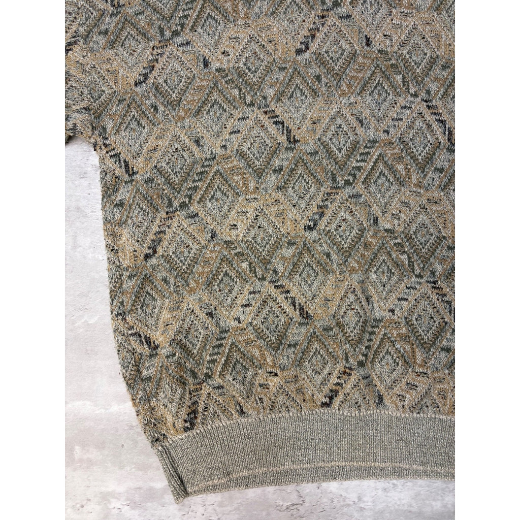 Vintage 90s TSR Diamond Print Collared Pullover Knit Sweater Size XL