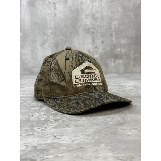 Vintage 90s George Lumber Tree Camo Hunting Spellout Snapback Hat OSFA