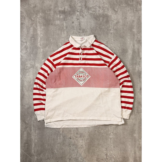 Vintage 90s Tobasco Striped 1/4 Button Hot Sauce Crewneck Sweatshirt Size XL