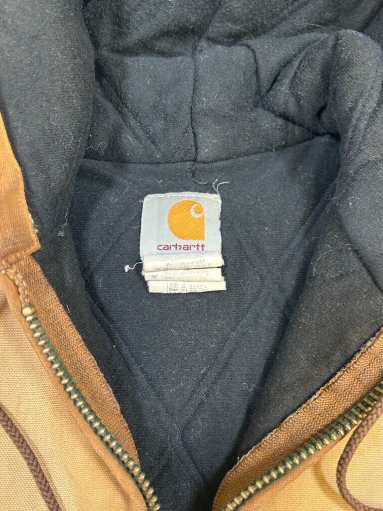 Vintage Carhartt Quilted Lined Canvas Workwear Hooded Bomber Jacket Size XL