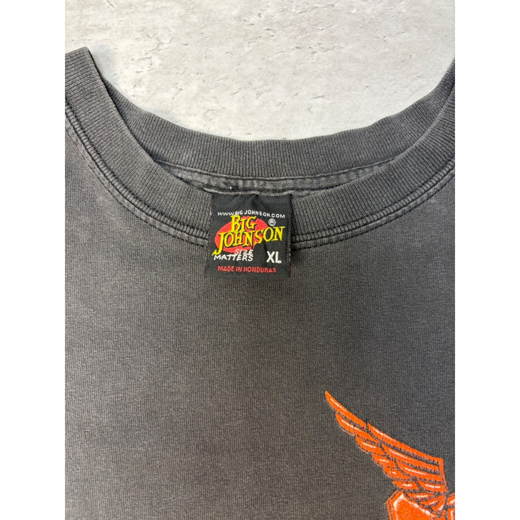 Vintage Big Johnson Motorcycles Spellout Slogan Graphic T-Shirt Size XL