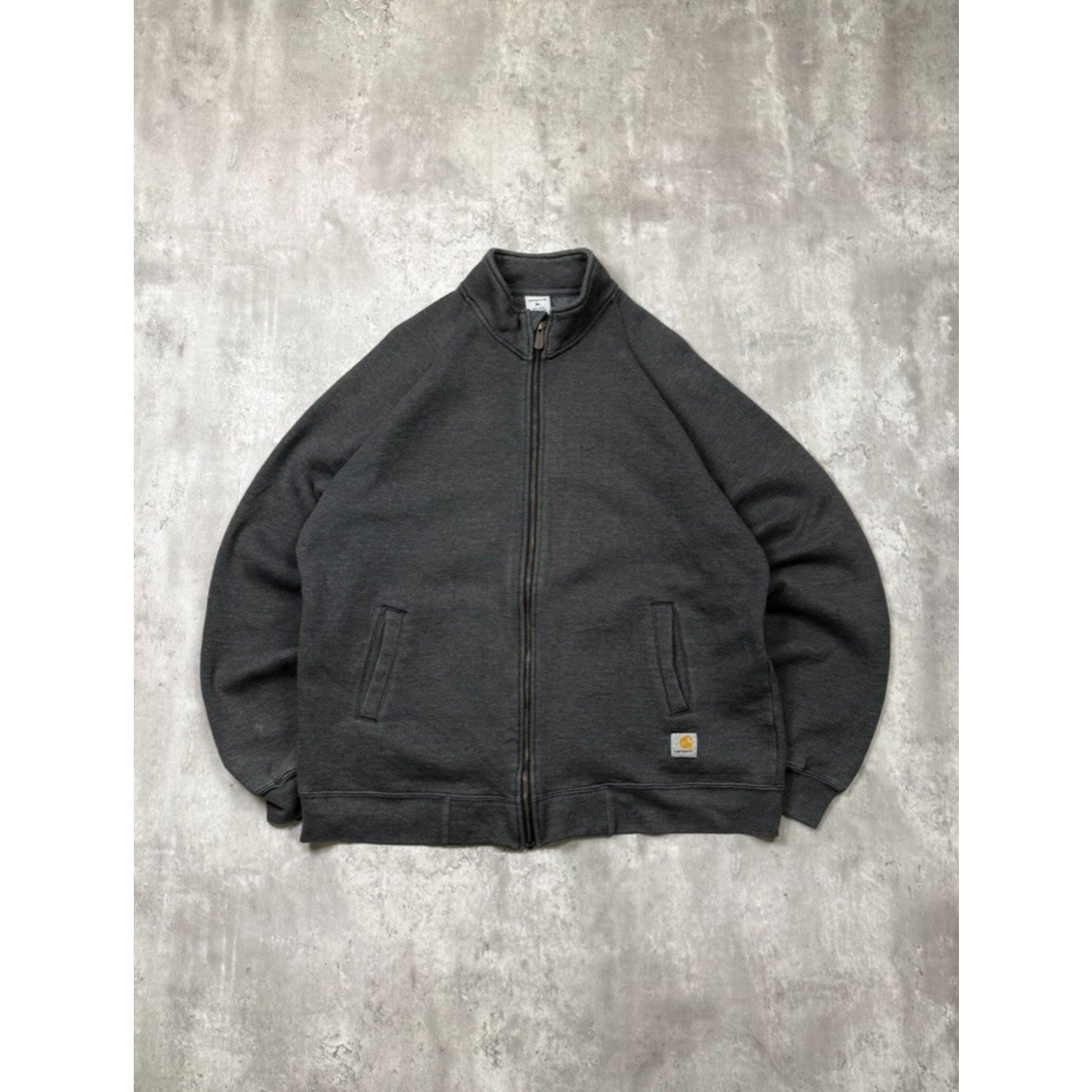 Vintage Carhartt Embroidered Patch Full Zip Gray Workwear Sweatshirt Size XL