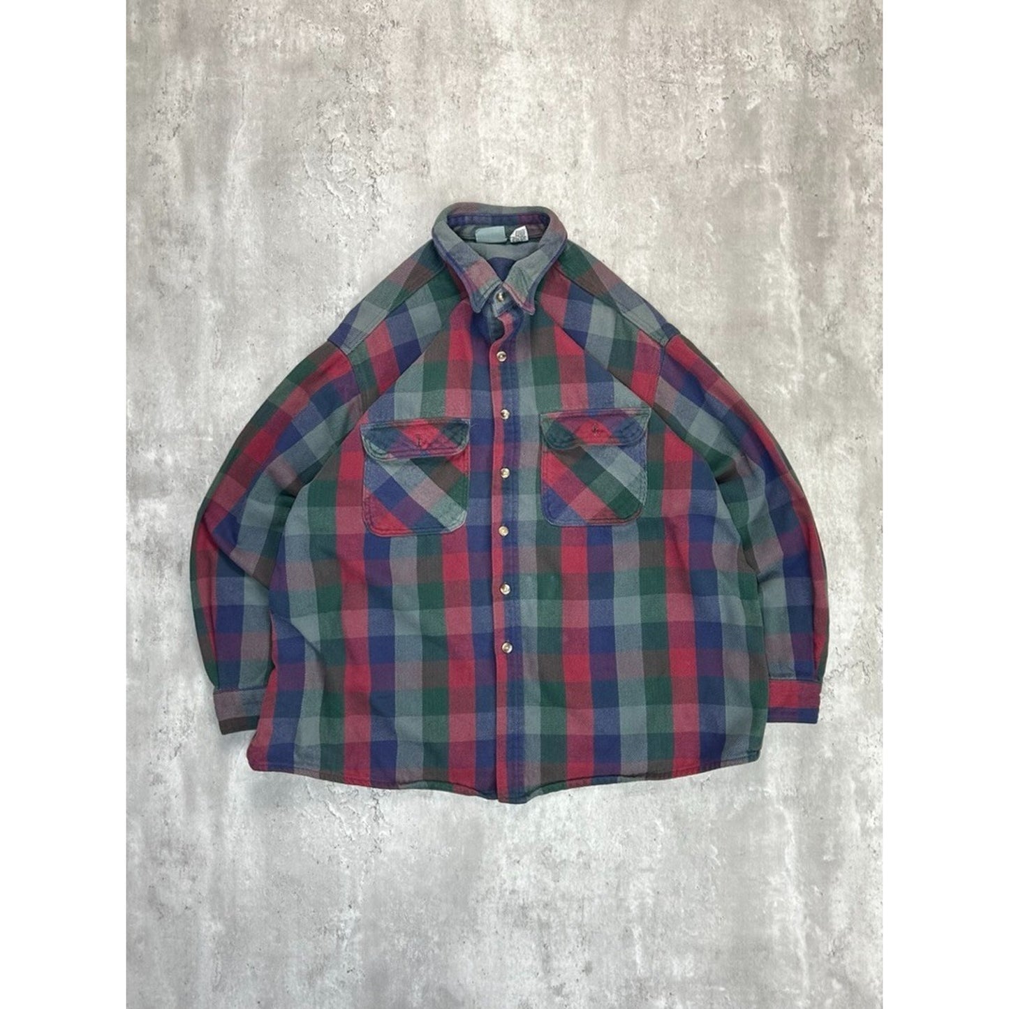 Vintage Ozark Wilderness Plaid Double Pocket Long Sleeve Button Up Shirt Sz 2XL