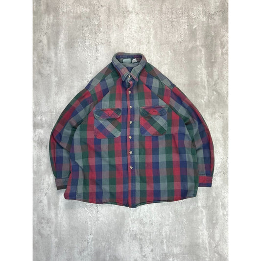 Vintage Ozark Wilderness Plaid Double Pocket Long Sleeve Button Up Shirt Sz 2XL