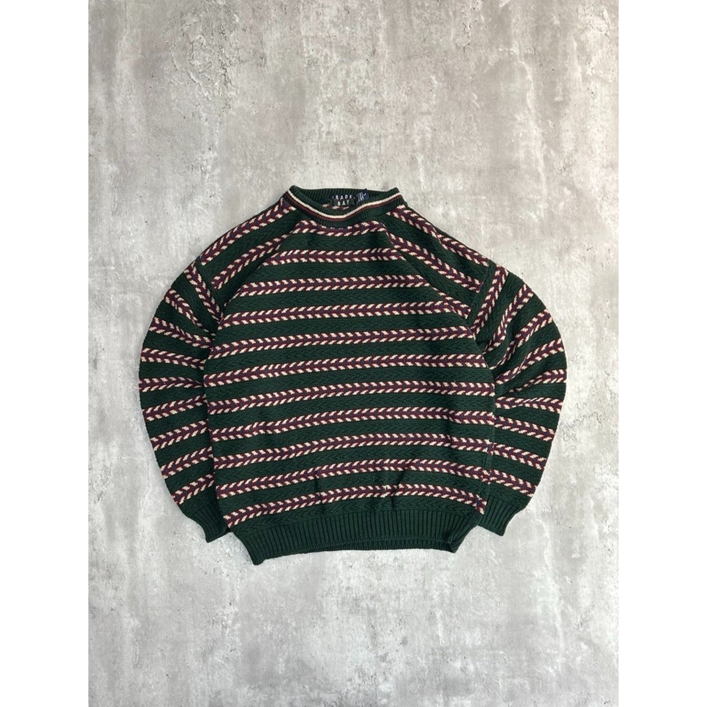 Vintage 90s Trader Bay Abstract Striped Pullover Knit Sweater Size Large