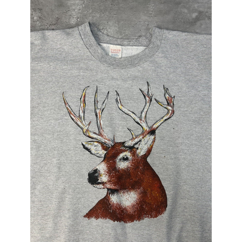Vintage 90s White Tail Deer Nature Animal Graphic Sweatshirt Size Large