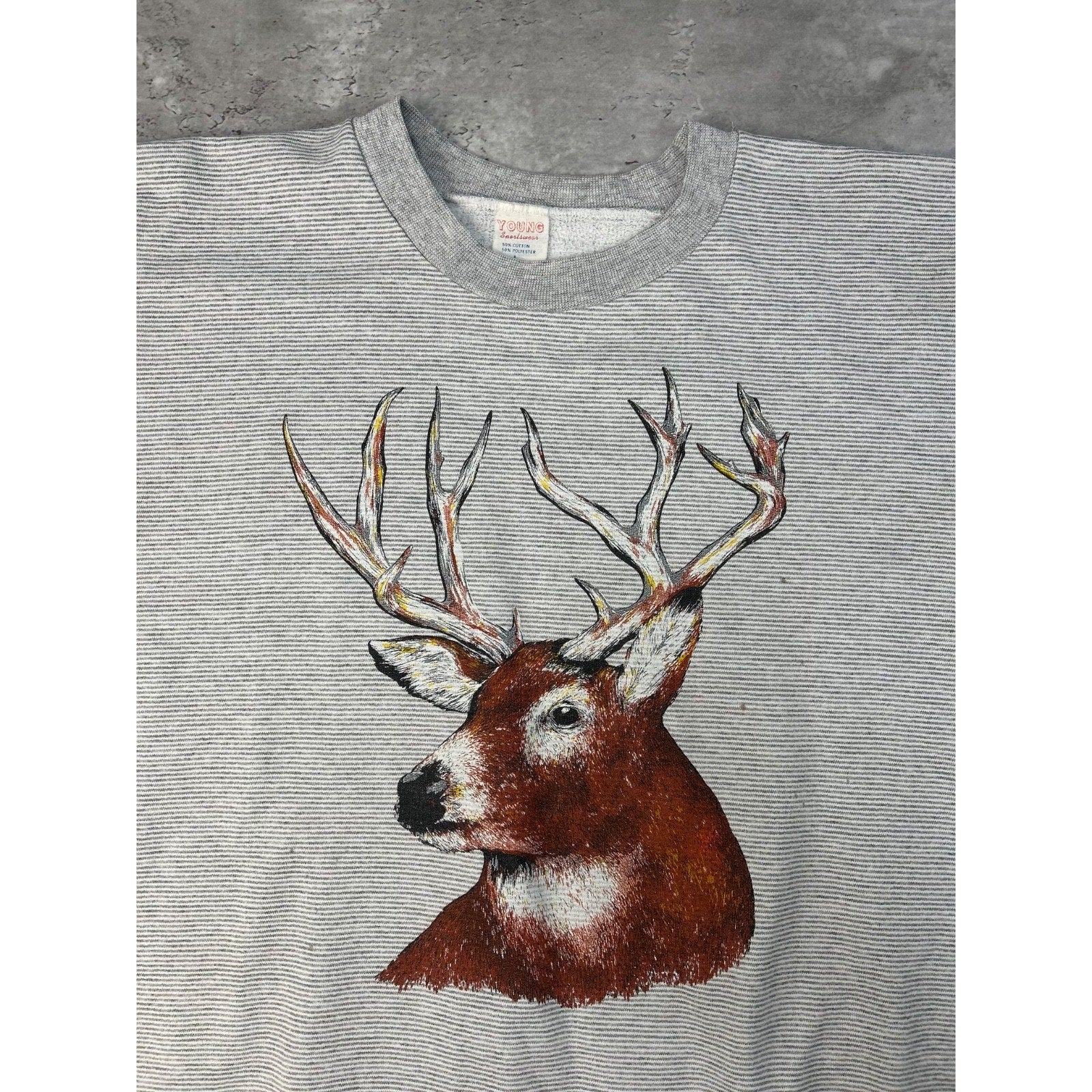 Vintage 90s White Tail Deer Nature Animal Graphic Sweatshirt Size Large
