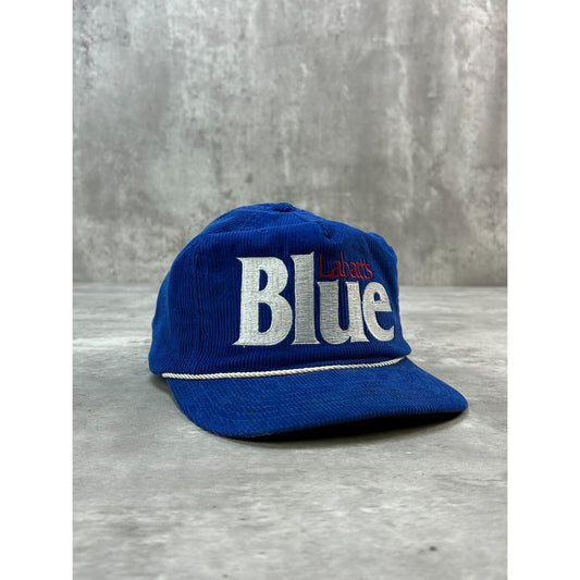 Vintage 90s Labatt Blue Embroidered Spellout Beer Promo Snapback Hat OSFA