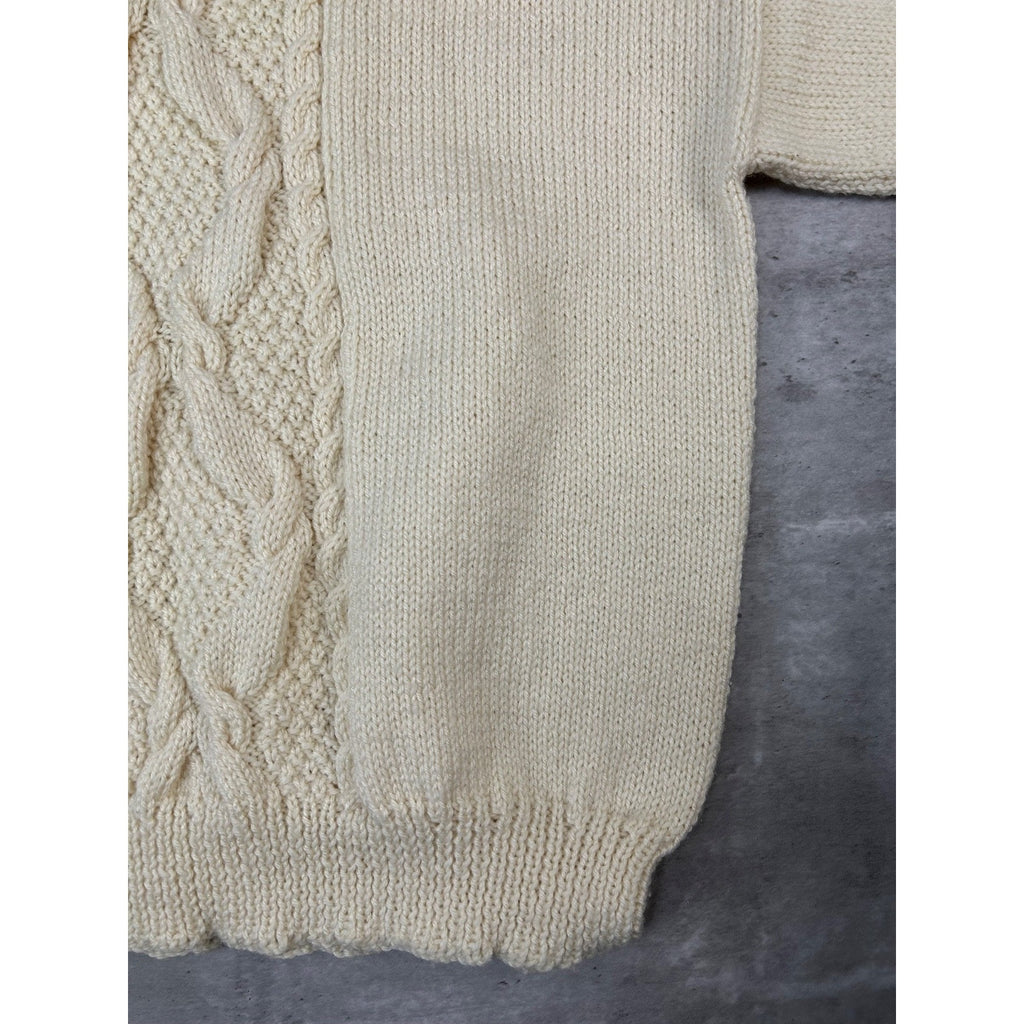 Vintage 90s Striped Cable Knit Pullover Beige Ribbed Sweater Size Large