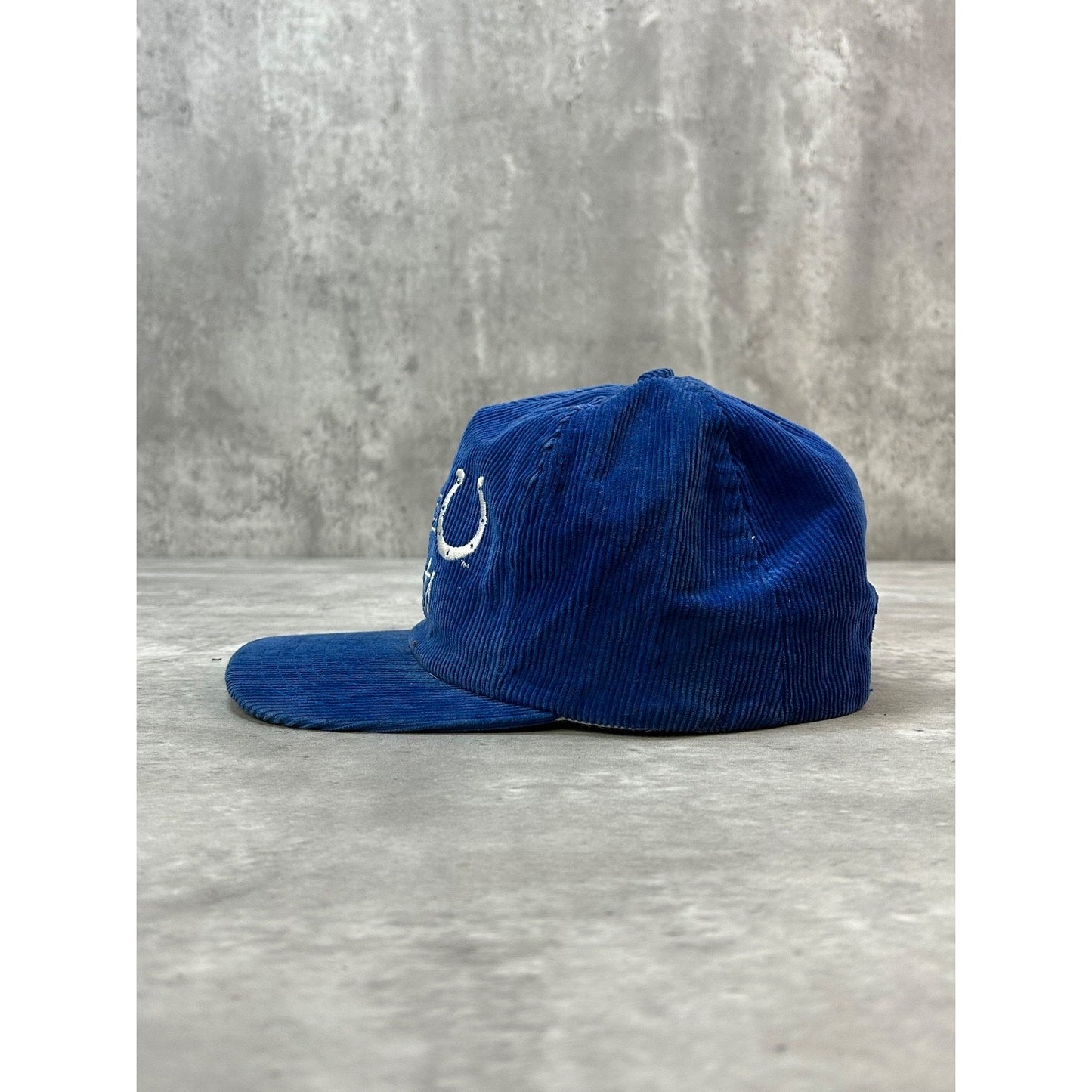 VTG 90s Indianapolis Colts NFL Embroidered Spellout Corduroy Snapback Hat OSFA