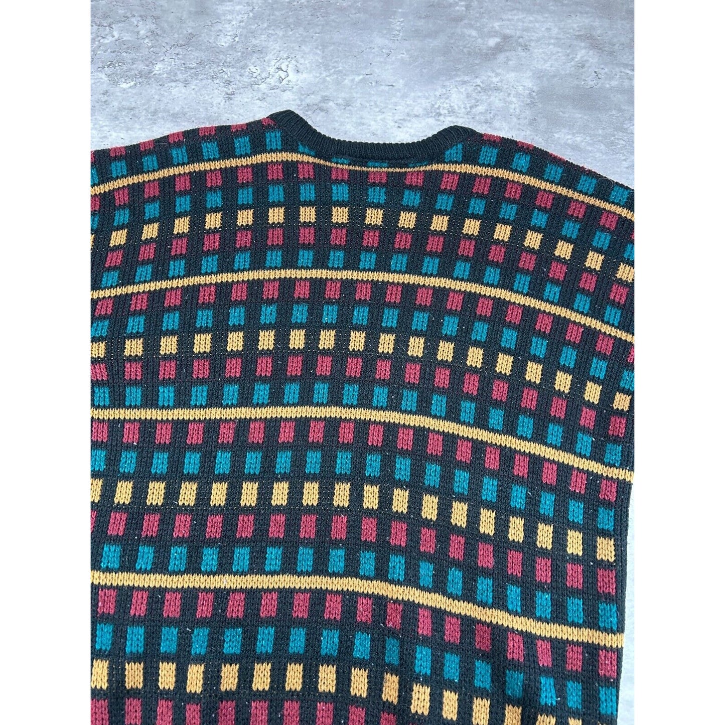 Vintage 90s Edison Geometric Print Ribbed Pullover Knit Sweater Size Large