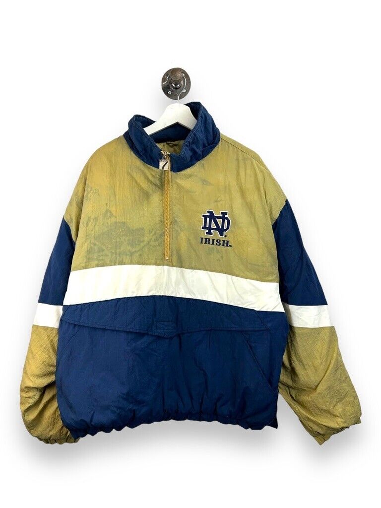 Vintage 90s Notre Dame Fighting Irish NCAA Embroidered Nylon 1/4 Jacket Size XL