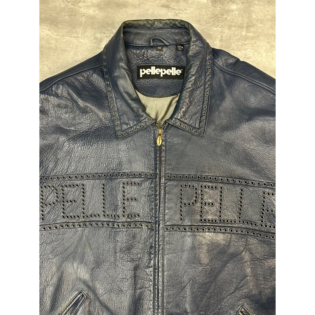 Vintage Pelle Pelle Riveted Full Zip Leather Bomber Jacket Size 2XL