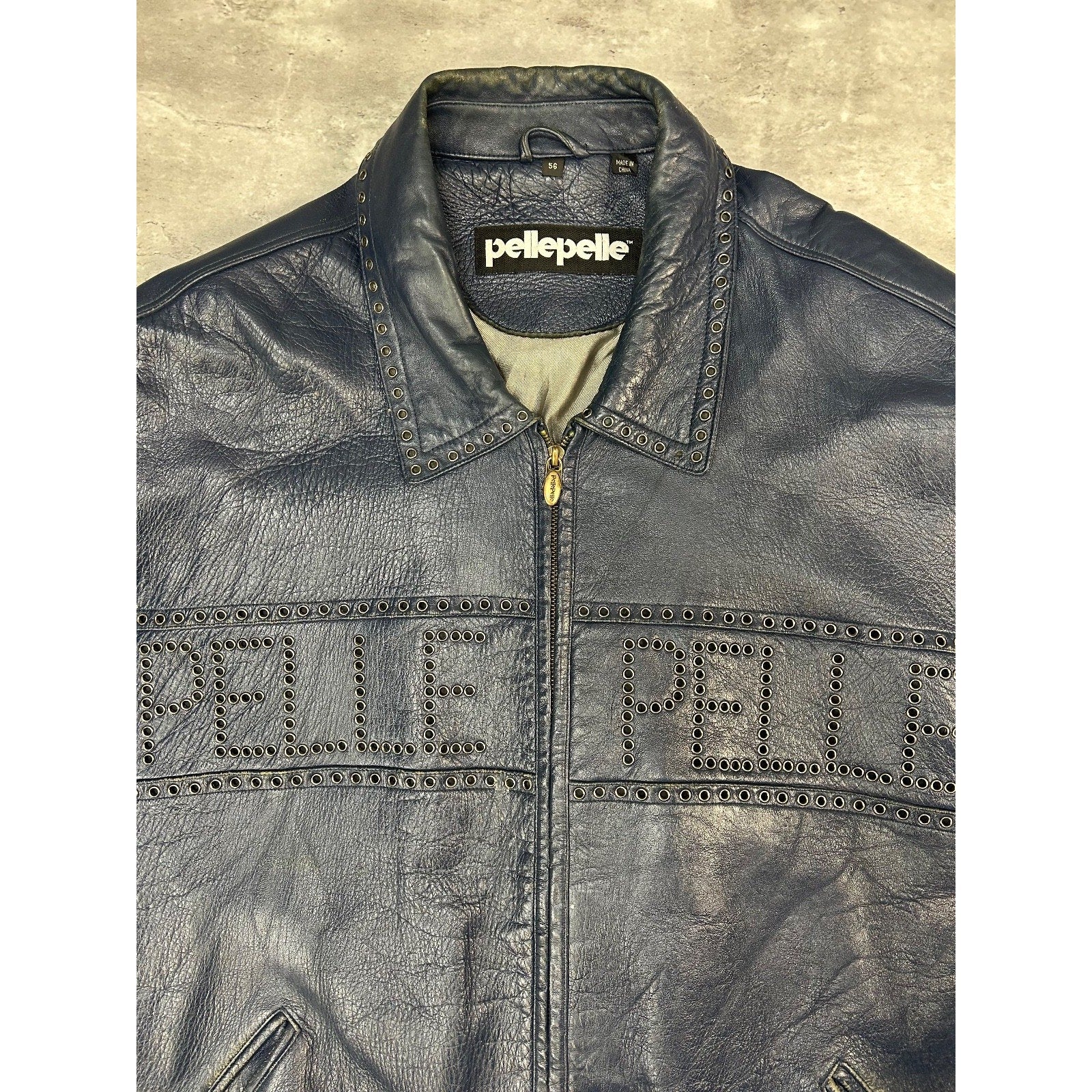Vintage Pelle Pelle Riveted Full Zip Leather Bomber Jacket Size 2XL