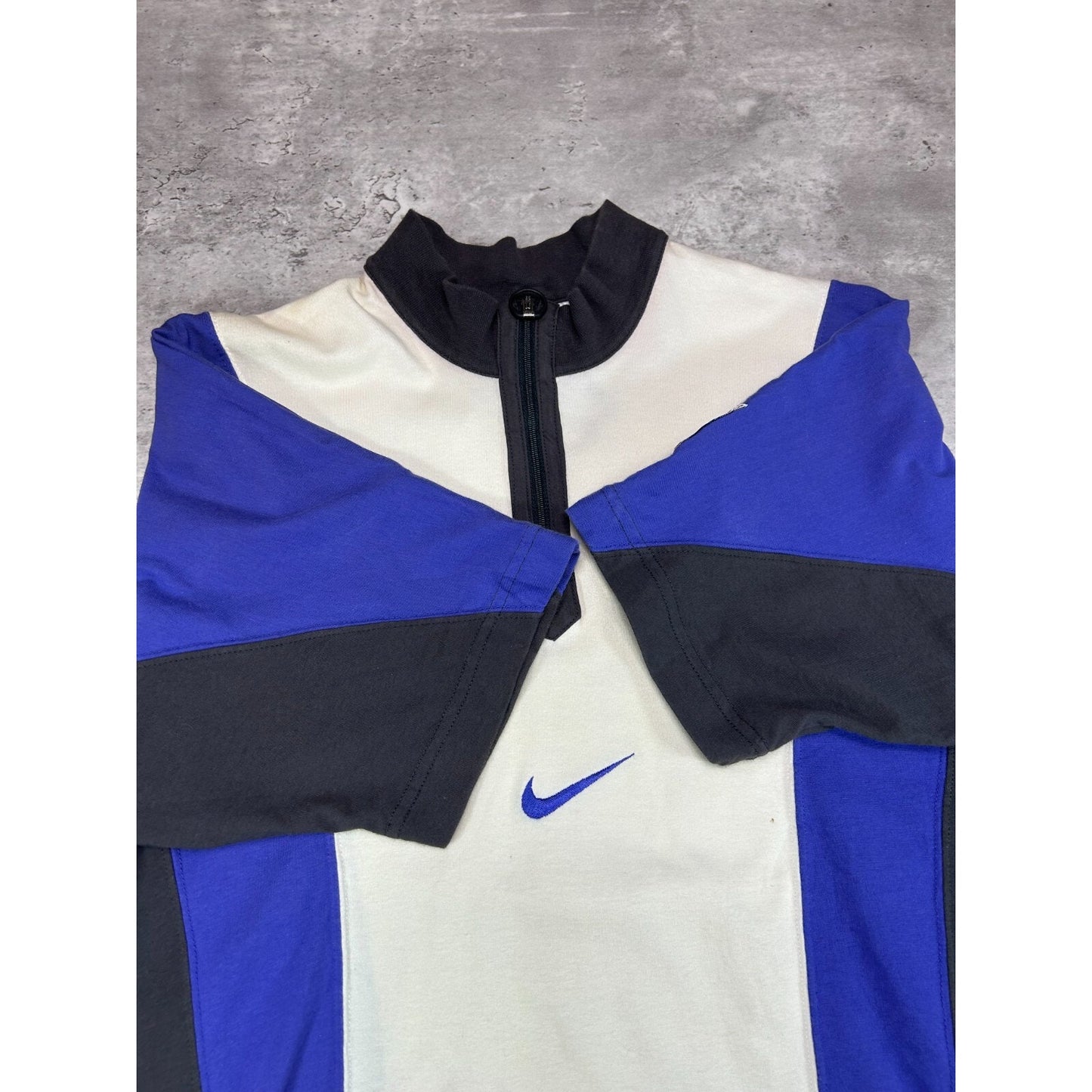 Vintage 90s Nike Embroidered Swoosh 1/4 Zip Jersey Style T-Shirt Size Small