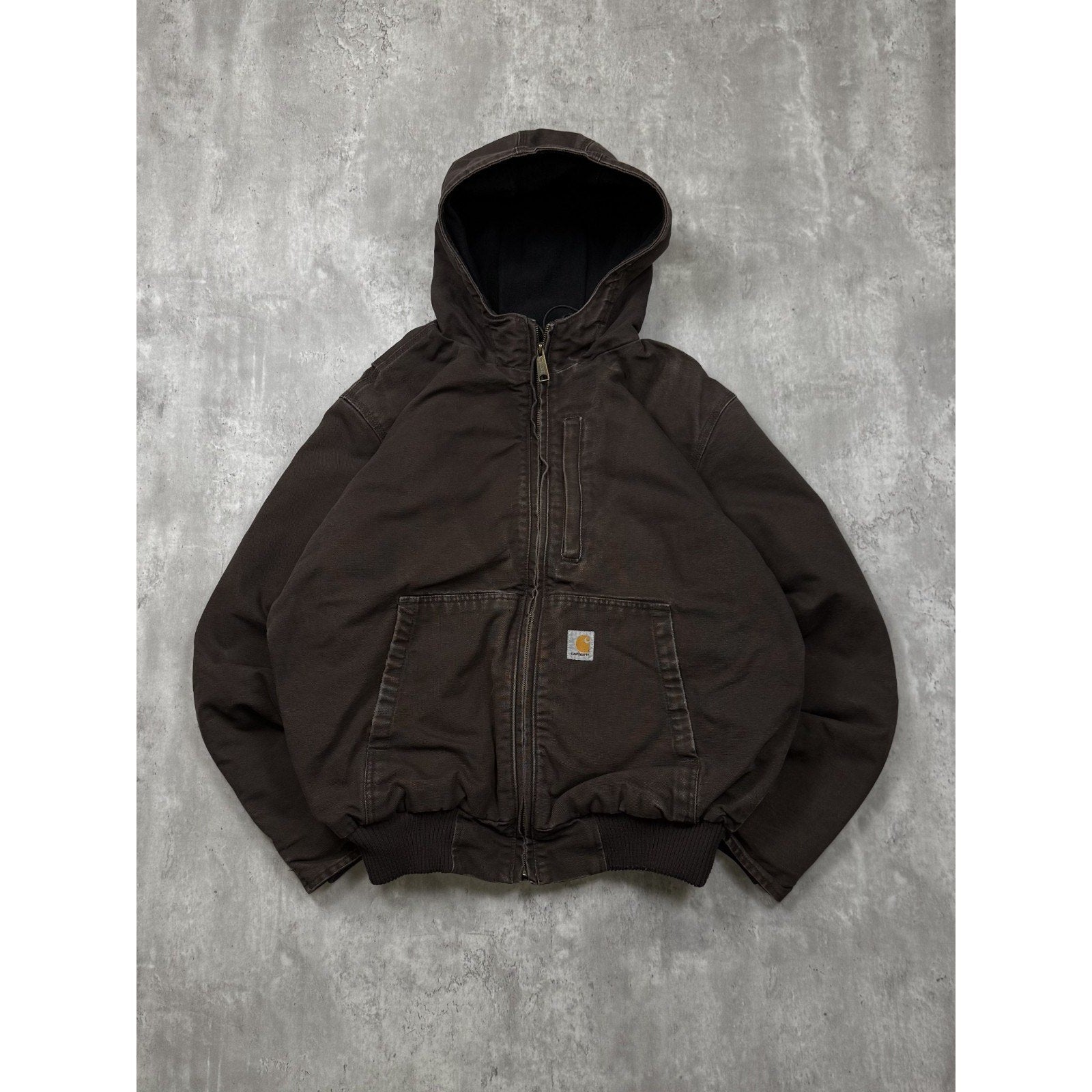 Vintage Carhartt Fleece Lined Canvas Workwear Hooded Active Jacket Size Large