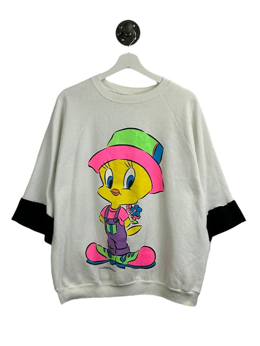 Vintage 1995 Looney Tunes Tweety Bird Big Graphic 3/4 Sleeve Sweatshirt Sz XXL