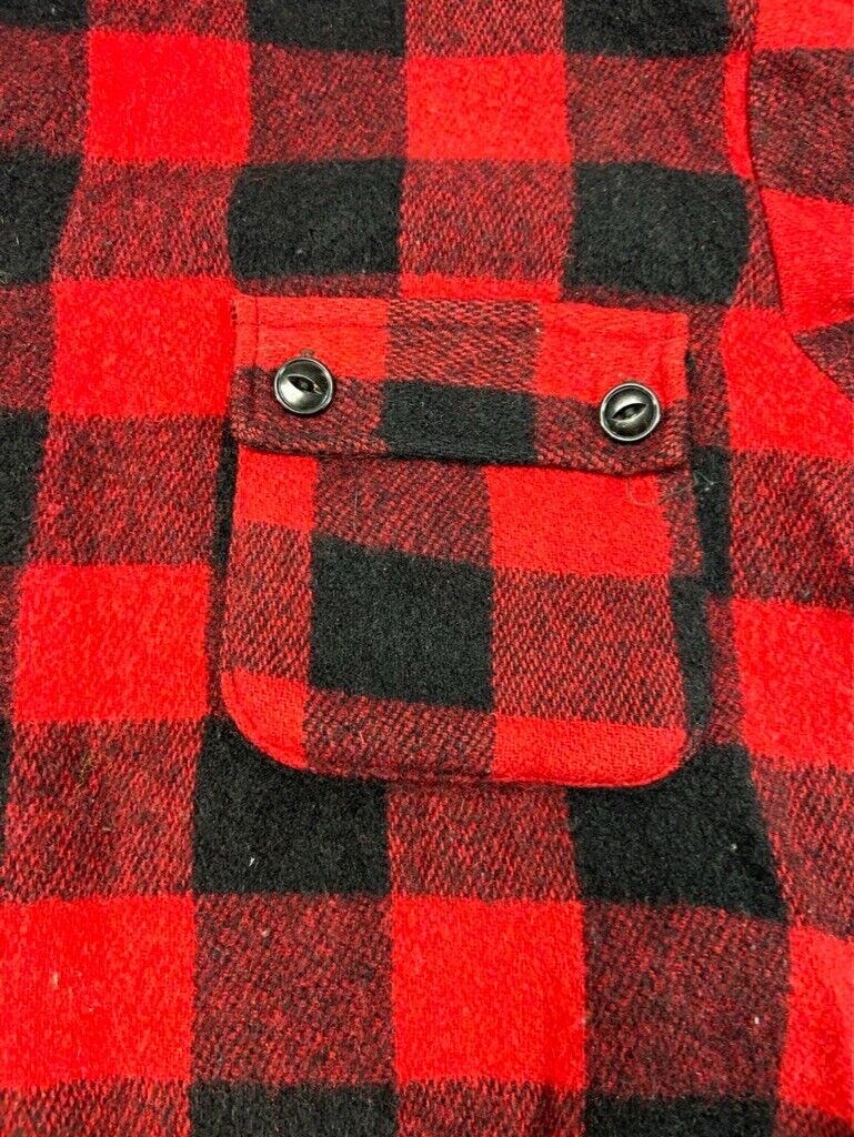 Vintage 70s Humphrey Buffalo Plaid Double Pocket Button Up Shirt Size Large