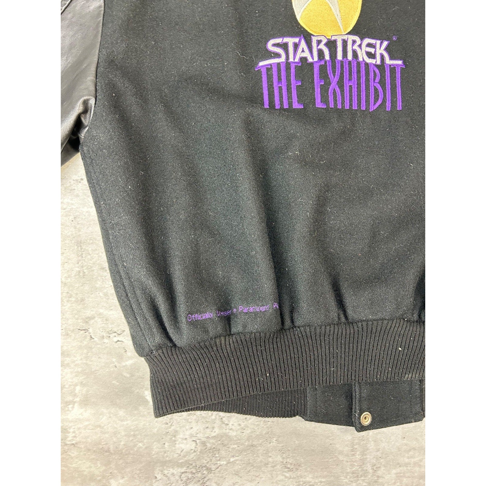 Vintage 1996 Star Trek The Exhibit Embroidered Varsity Bomber Jacket Size Medium