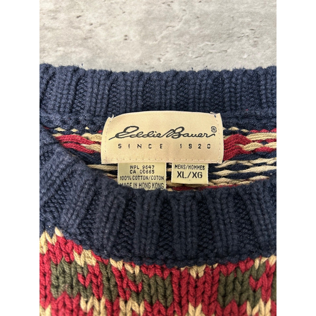 Vintage Eddie Bauer Abstract Striped Pullover Knit Sweater Size XL