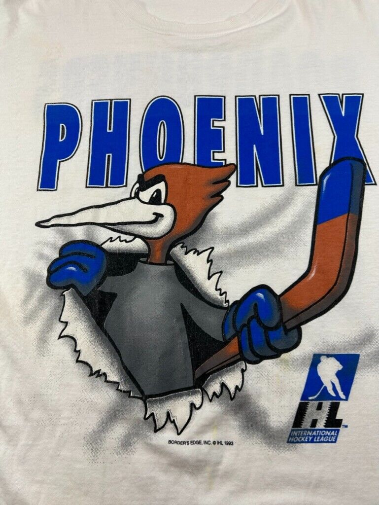 Vintage 1993 Phoenix Roadrunners IHL Chest Buster Hockey Graphic T-Shirt Size XL