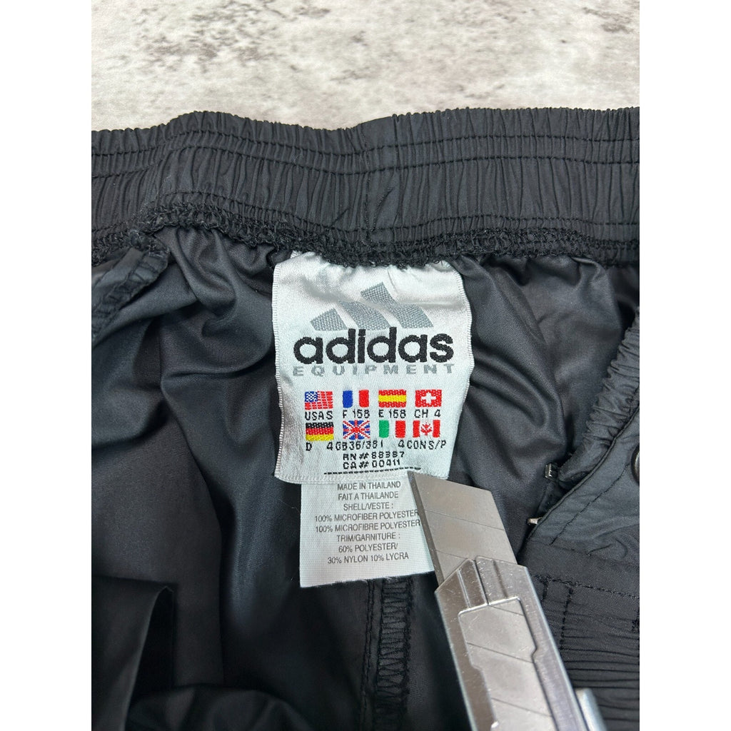 Vintage 90s Adidas Embroidered Patch Tapered Nylon Track Pants Size Small Black