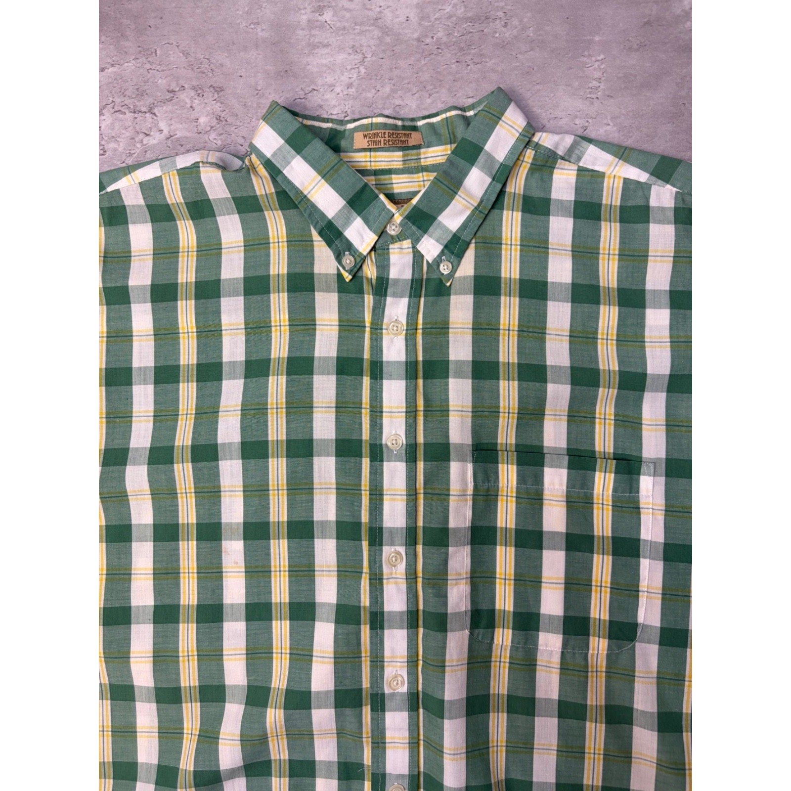 Vintage Sun River Single Pocket Plaid Short Sleeve Cropped Button Up Shirt Sz XL