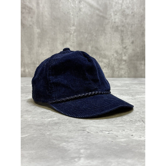 Vintage 80s/90s Blank Corduroy Snapback Hat OSFA Navy Blue