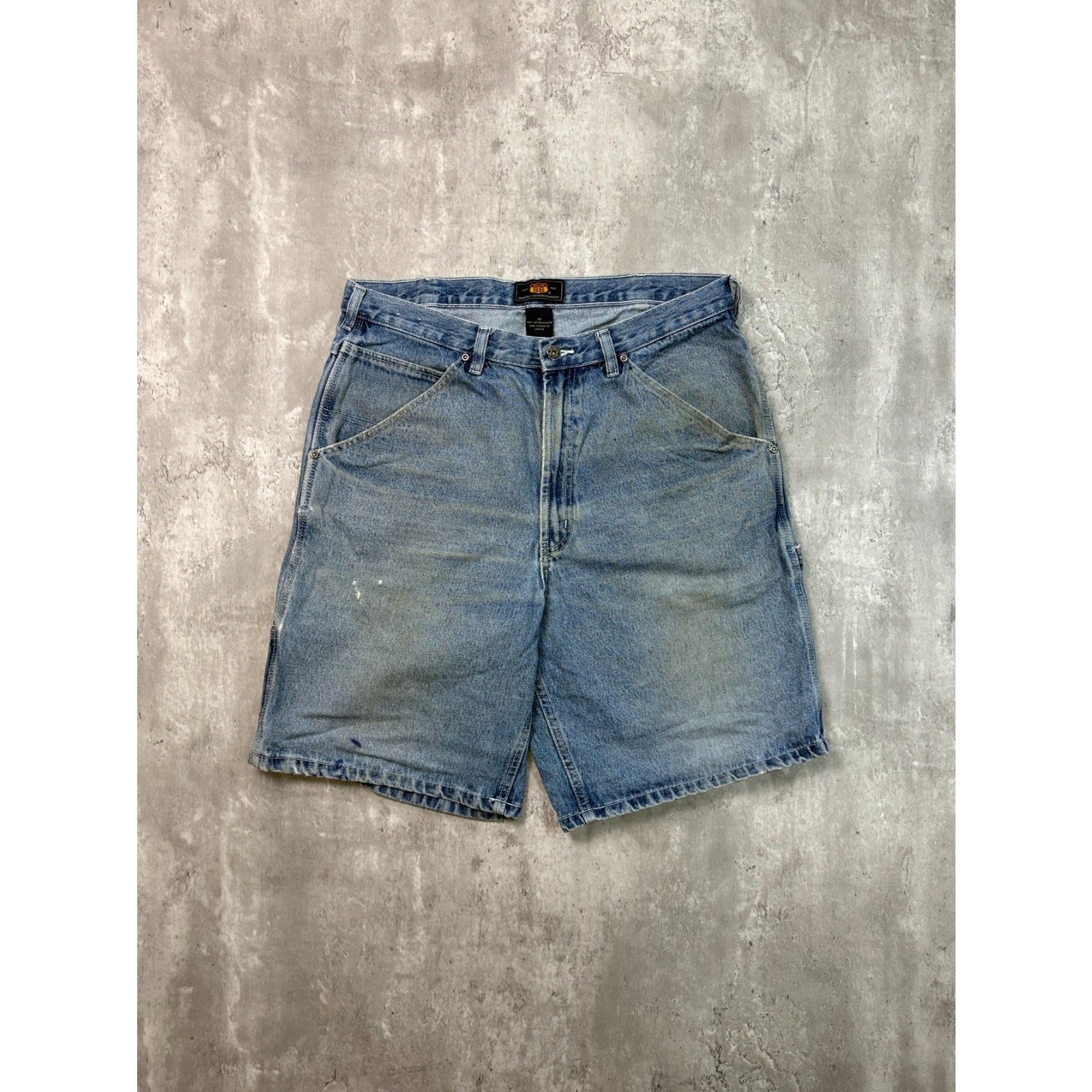 Vintage Route 66 Medium Wash Denim Carpenter Shorts Size 35