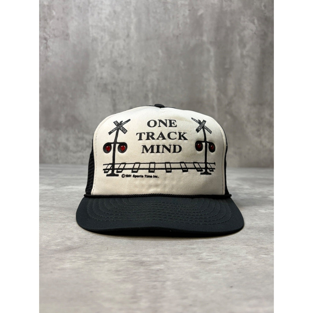 Vintage 1991 One Track Mind Railroad Crossing Light Up Trucker Snapback Hat OSFA