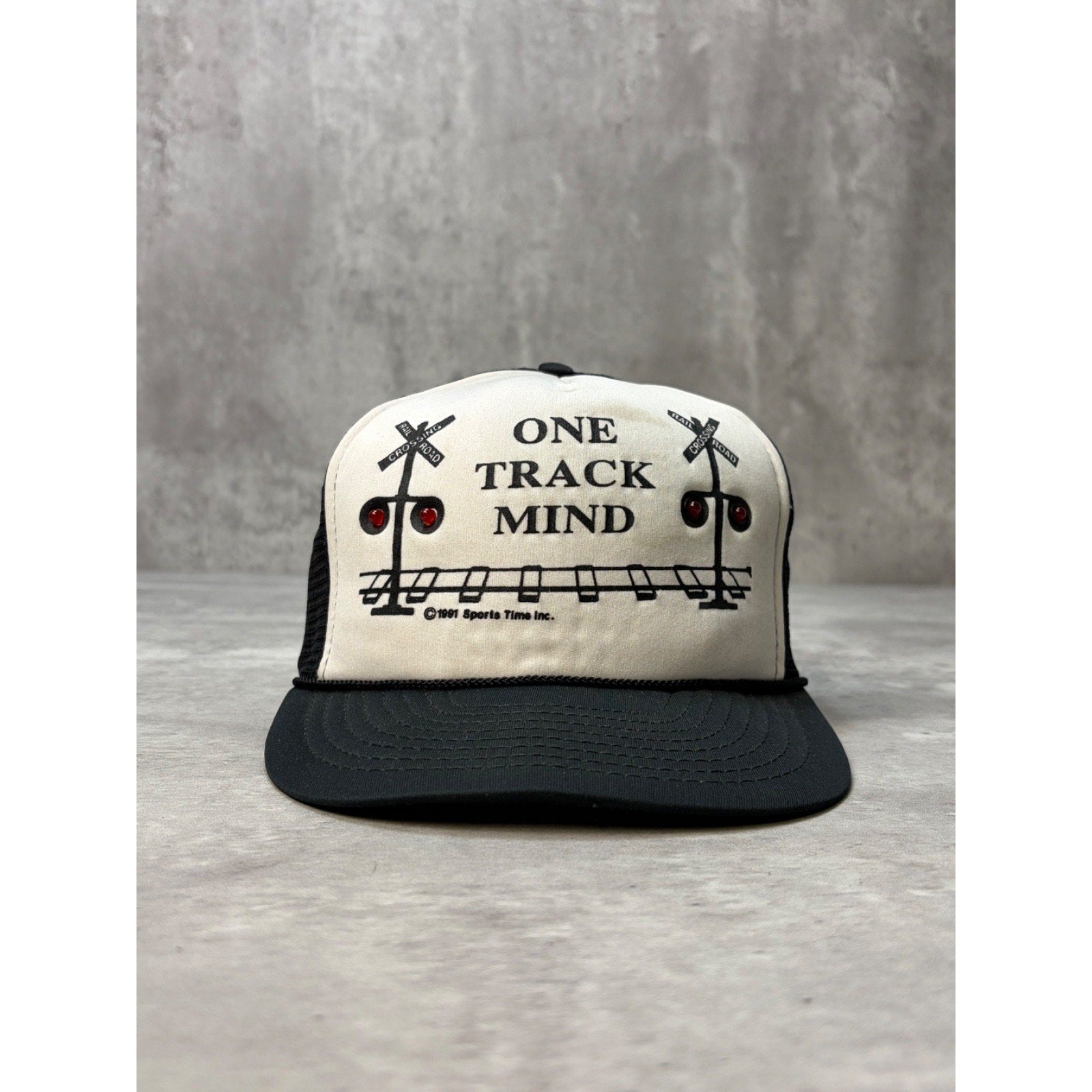 Vintage 1991 One Track Mind Railroad Crossing Light Up Trucker Snapback Hat OSFA