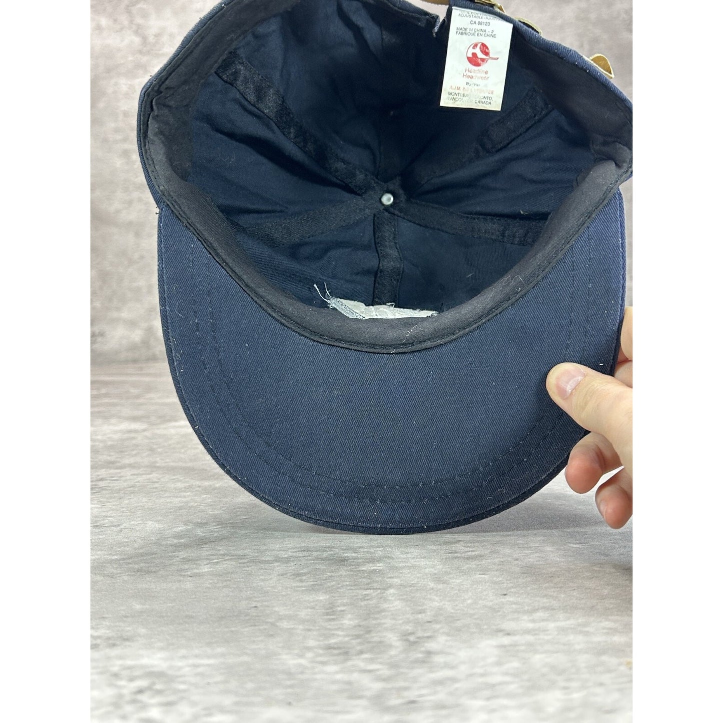 Vintage 90s Black Ice Beer Embroidered Spellout Strapback Hat OSFA Navy Blue