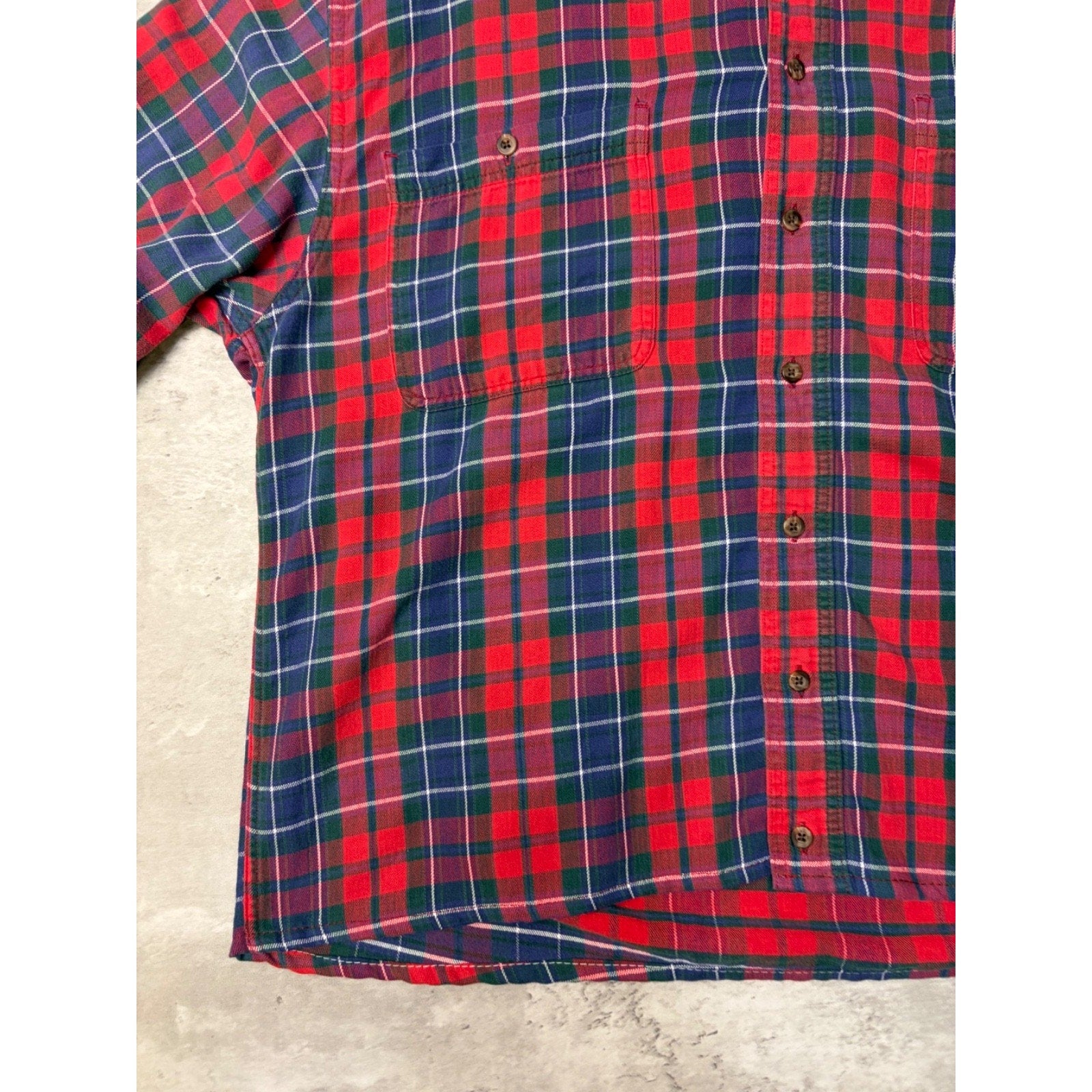 Vintage Eddie Bauer Double Pocket Plaid Cropped Button Up Shirt Size LT
