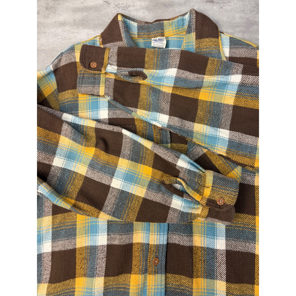 VTG 80s Big Mac Plaid Double Pocket Flannel Long Sleeve Button Up Shirt Size XLT