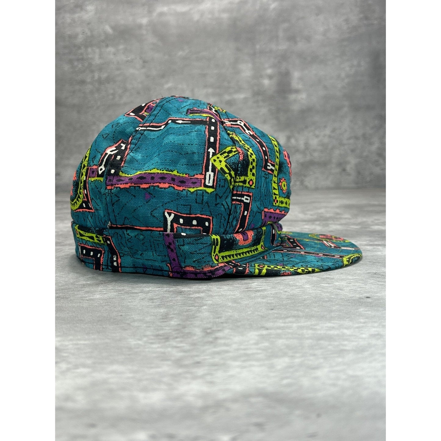 Vintage 80s/90s Surf Style Abstract Patterned Print Fitted Hat Size 7 1/2