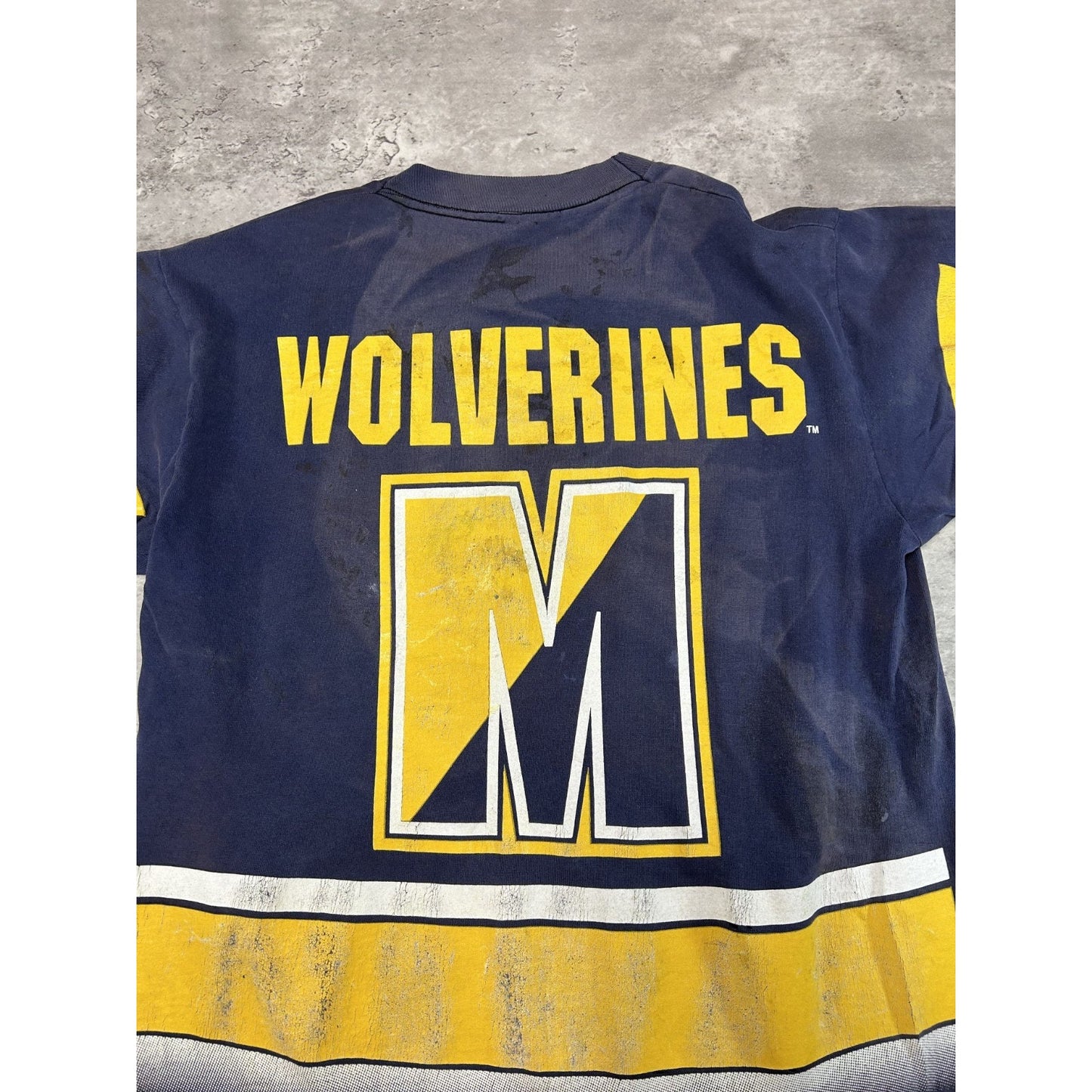 Vintage 90s Michigan Wolverines NCAA Jersey Style All Over Print T-Shirt Medium