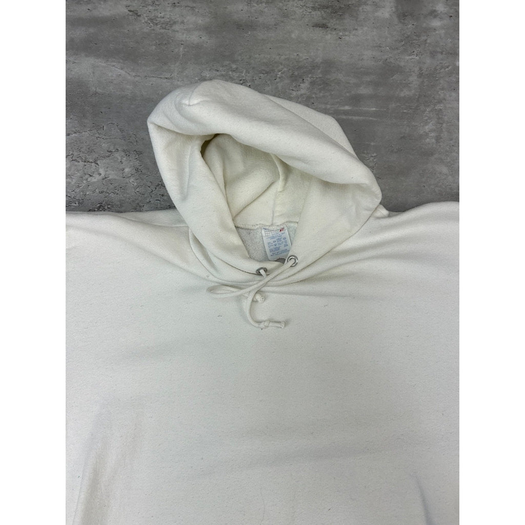 Vintage 90s JERZEES Blank Pullover Hooded White Sweatshirt Size Large
