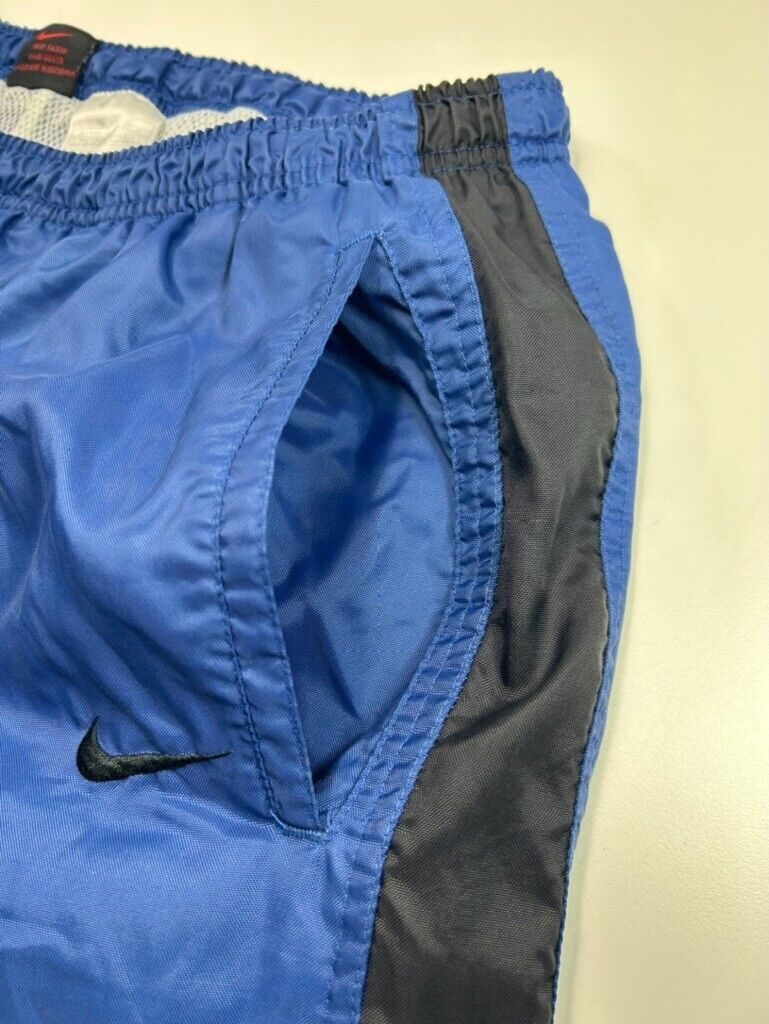 Vintage Y2K Nike Embroidered Mini Swoosh Nylon Windbreaker Pants Size XL Blue