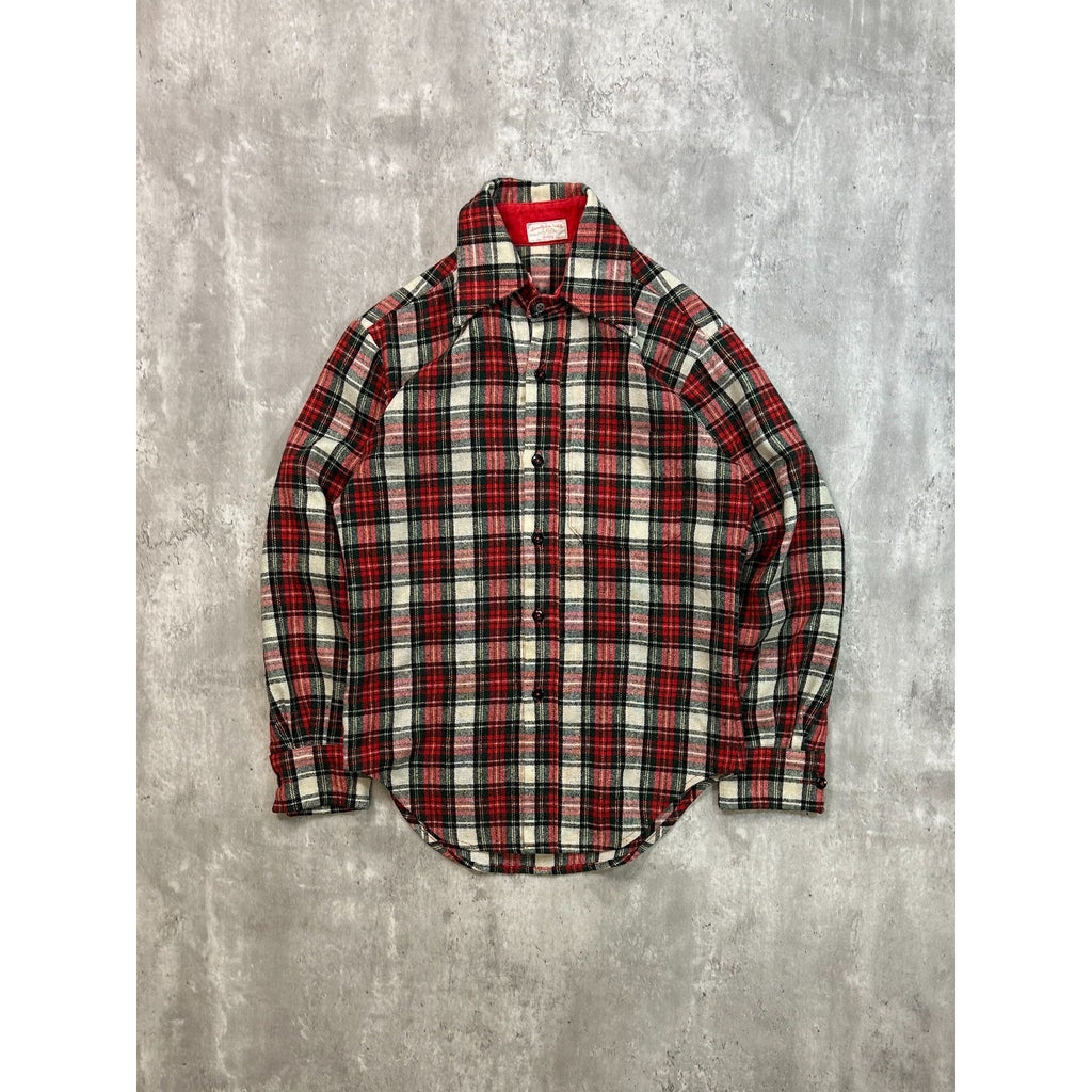 Vintage 1970s Hand Made Plaid Print Insulated Collared Jacket Size Large