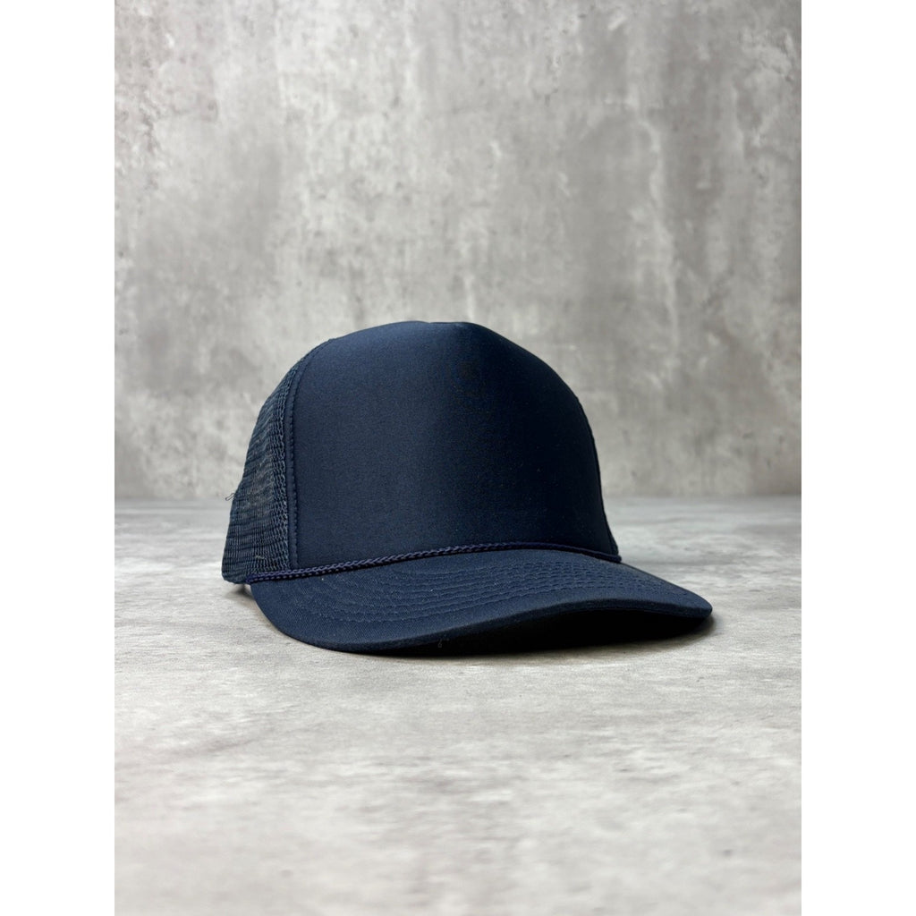 Vintage 1980s Blank Navy Blue Foam Trucker Snapback Hat OSFA