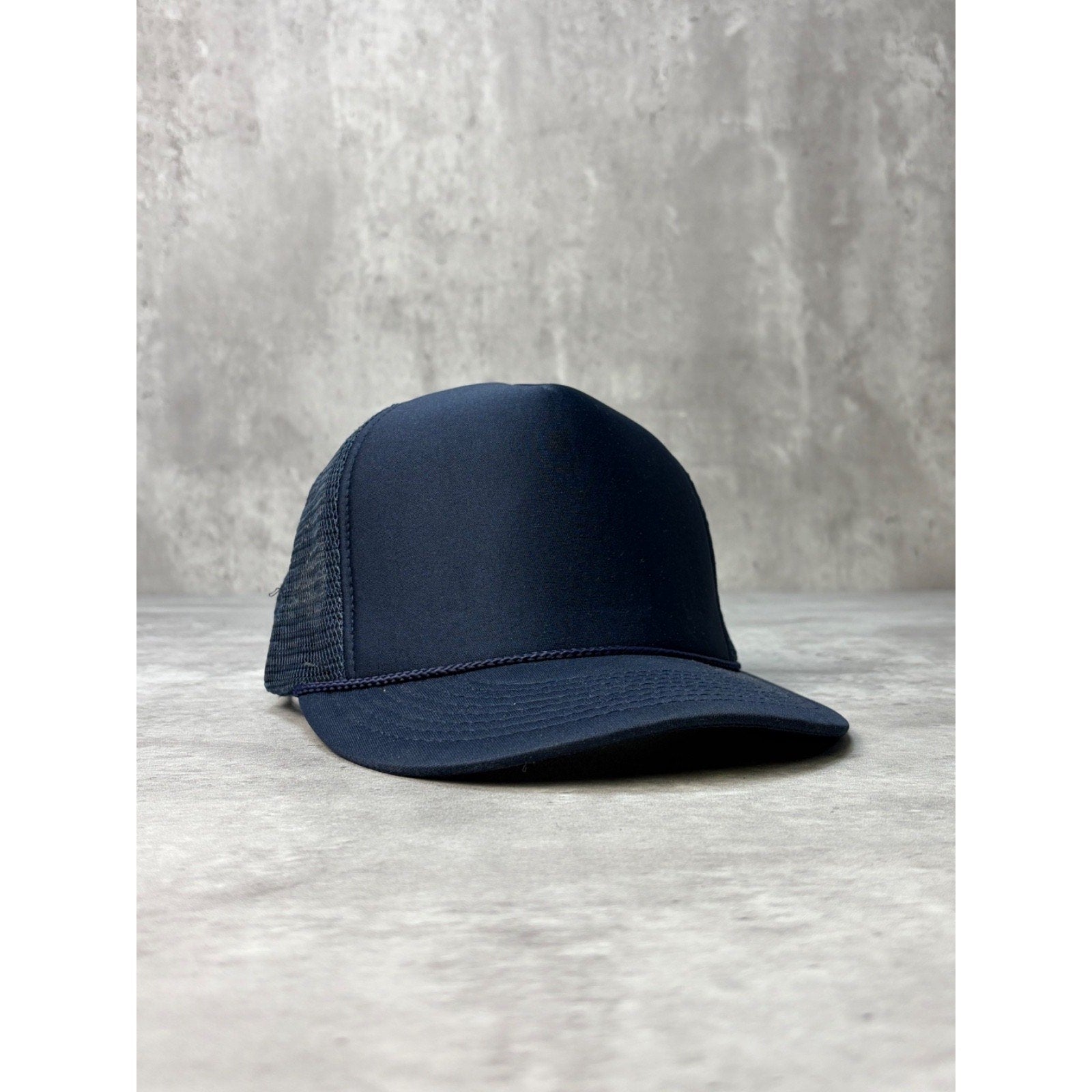 Vintage 1980s Blank Navy Blue Foam Trucker Snapback Hat OSFA