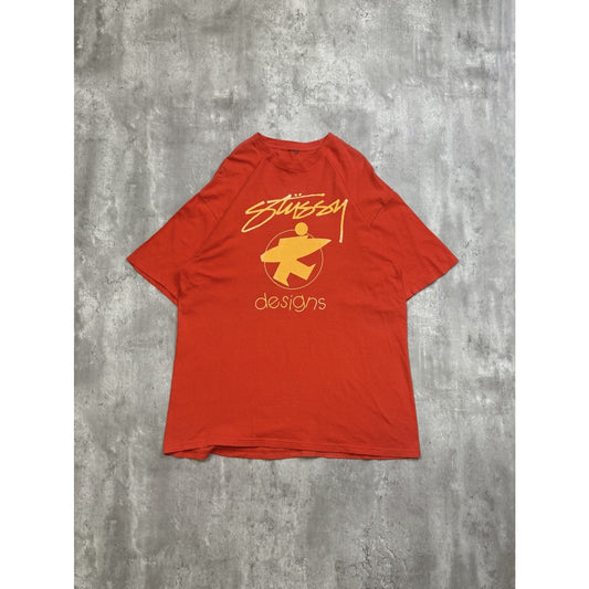 Vintage Stussy Designs Surfer Spellout Graphic T-Shirt Size XL Red
