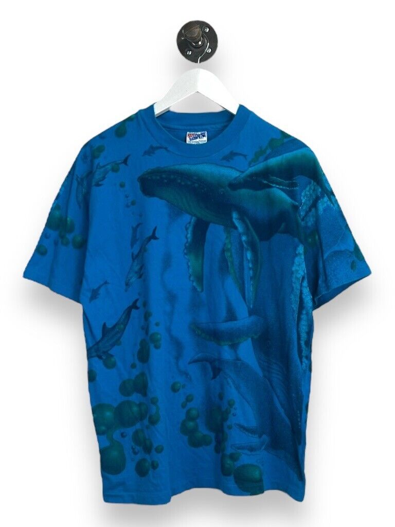 Vintage 1992 Whale Nature Ocean All Over Print T-Shirt Size Large