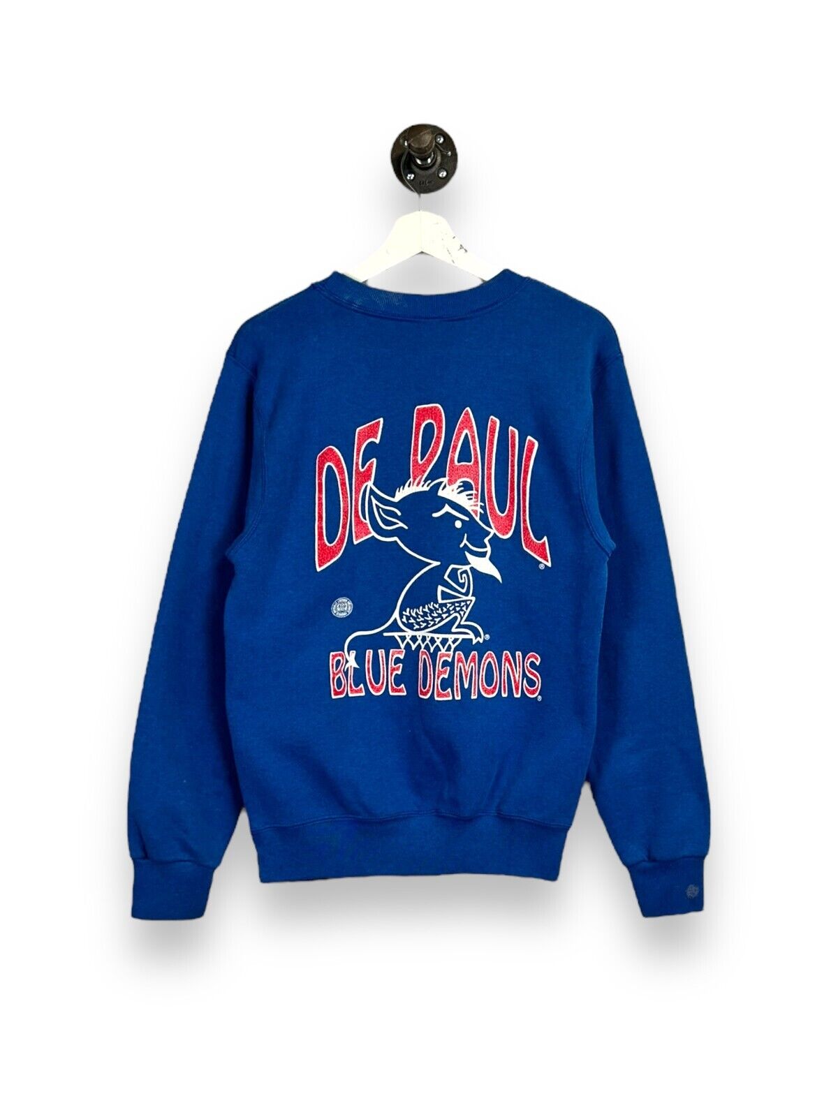 Vintage 1990 De Paul Blue Demons NCAA Crest Graphic Sweatshirt Size Medium