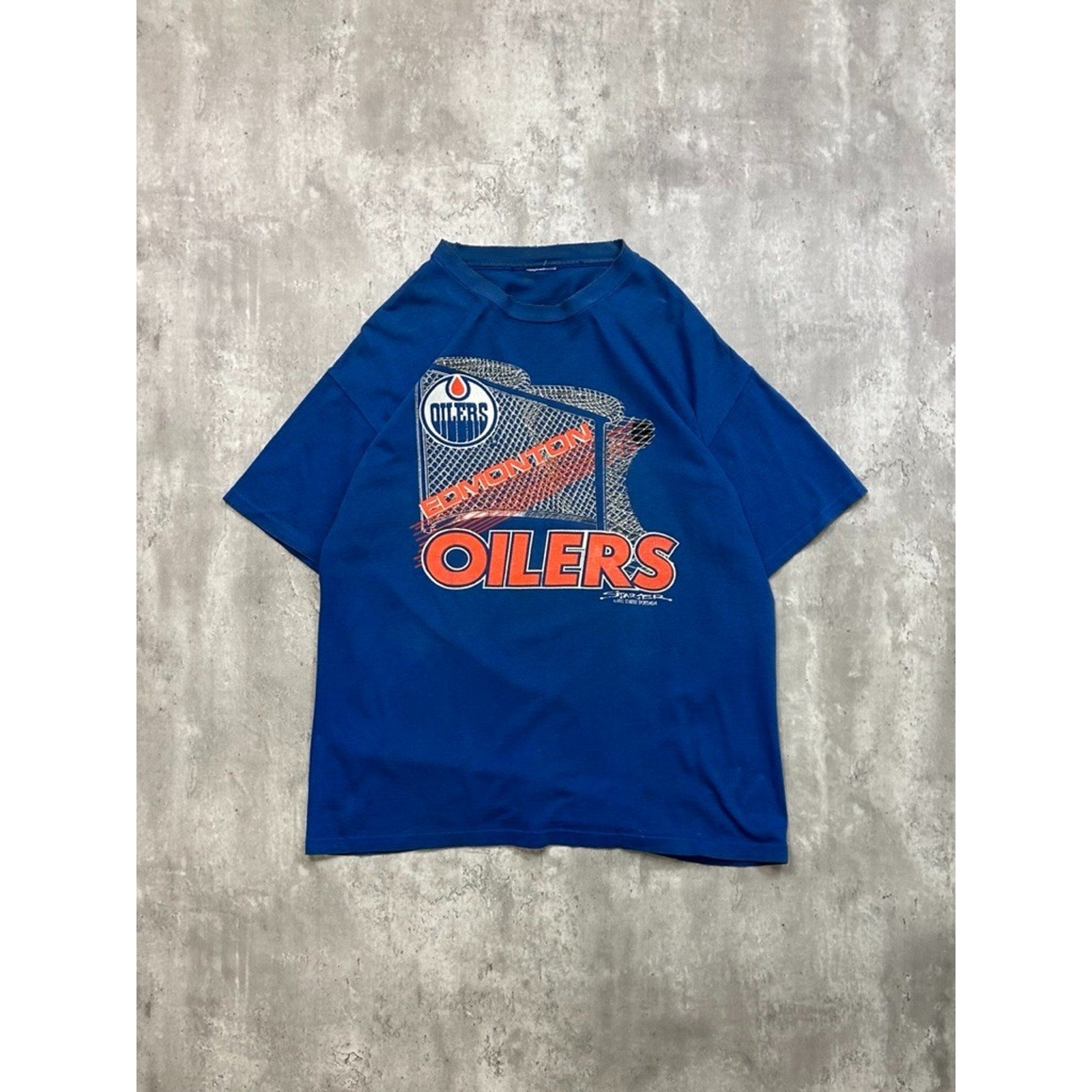 Vintage 1990 Edmonton Oilers NHL Starter Spellout Logo Graphic T-Shirt Size XL