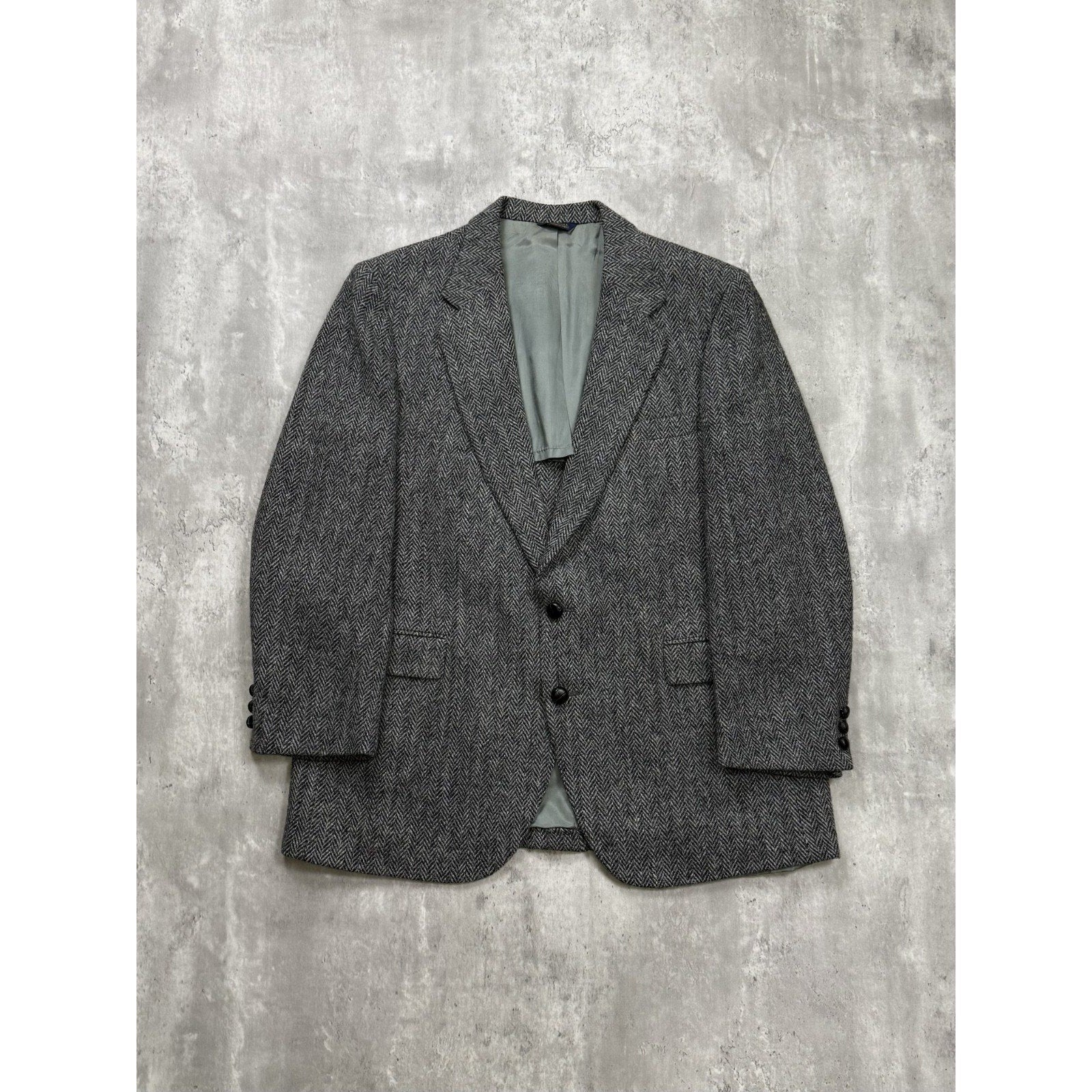 Vintage 1980s/90s Harris Tweed Gray Herringbone Sport Jacket Size XL