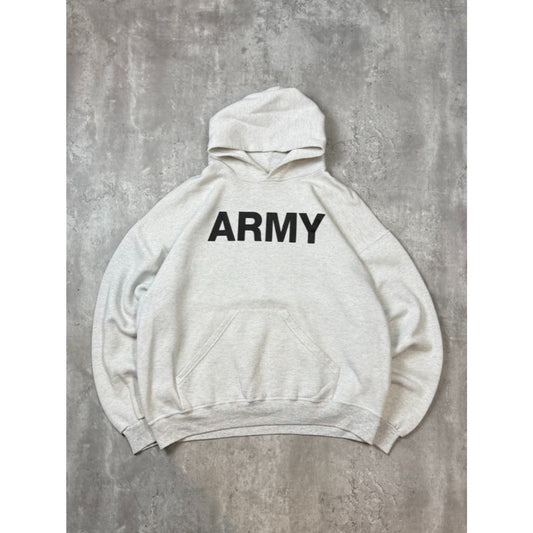 Vintage 90s US Army Graphic Spellout Pullover Hooded Sweatshirt Size XL Gray