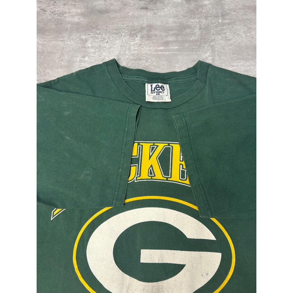 Vintage 1997 Green Bay Packers NFL Spellout Logo Graphic T-Shirt Size Large