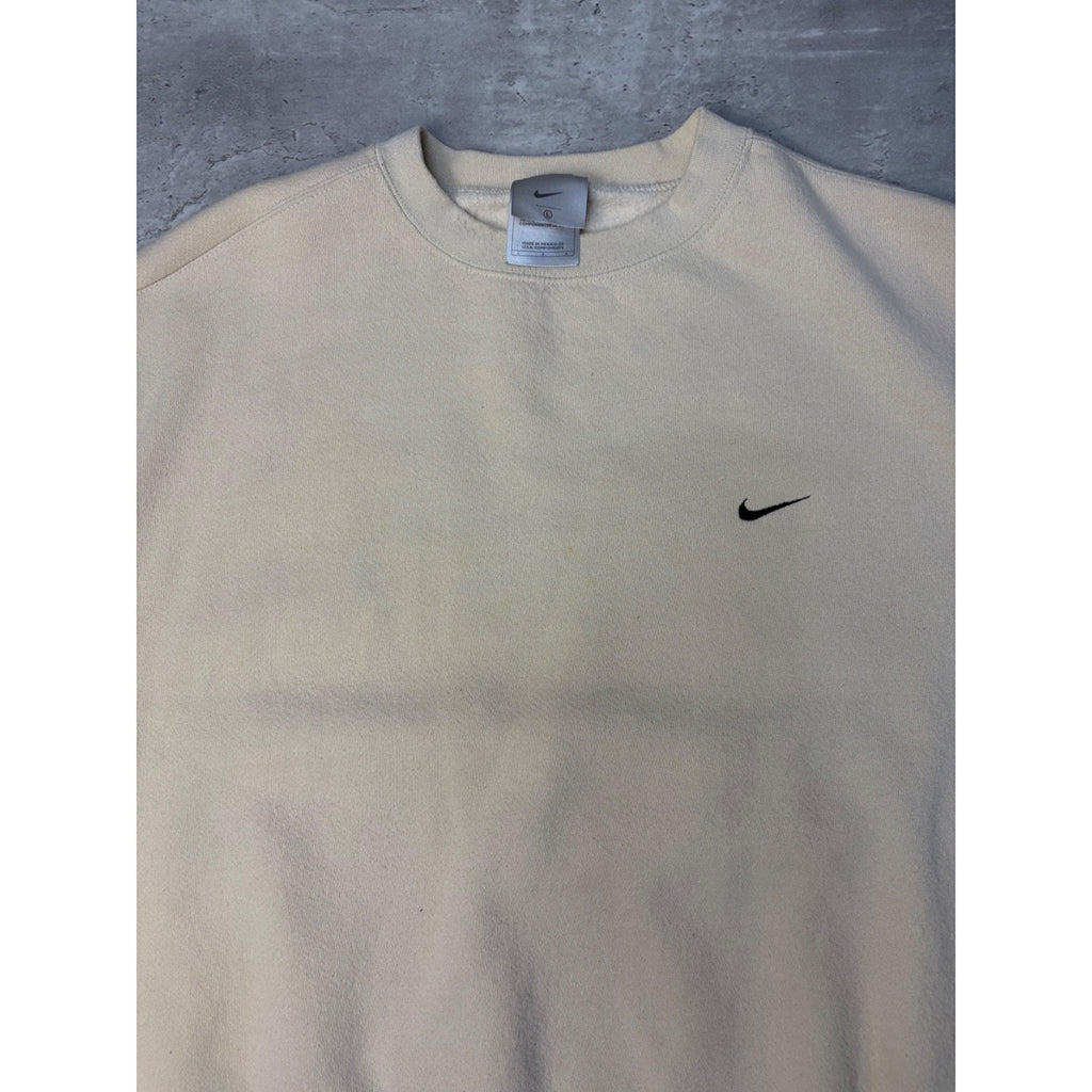 Vintage 2000s Nike Embroidered Mini Swoosh Cream Crewneck Sweatshirt Size Large